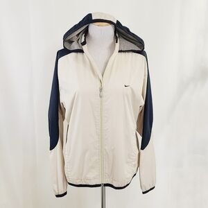 Nike hooded windbreaker jacket cream khaki black size medium